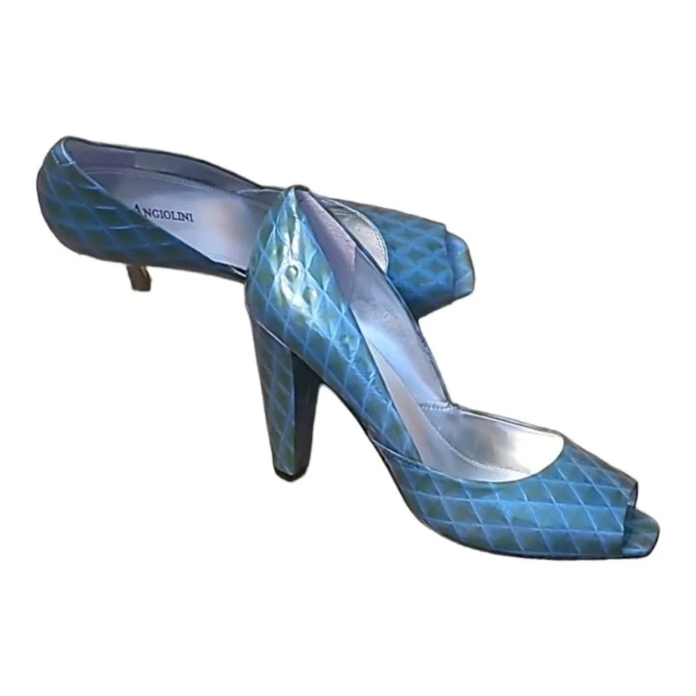 Enzo Angliolini Size 8 Green and Blue Peep Toe Heels